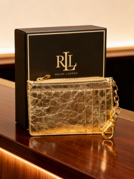 Ralph Lauren Handbags - Ralph Lauren Metallic Gold Card Case with Chain